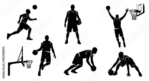 Basketball Player Silhouettes: Action Poses
