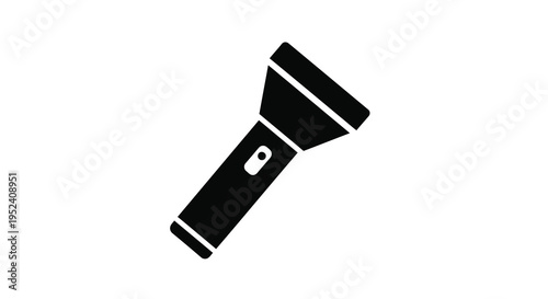 A simple black flashlight icon presented as a striking silhouette