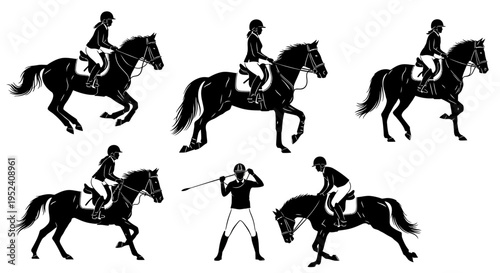 Equestrian Silhouettes: Horse Riding, Jumping, and Polo Action Set