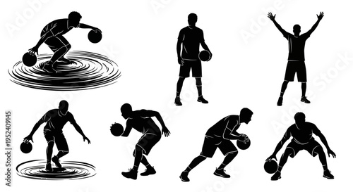 Basketball Player Silhouettes: Dynamic Dribbling and Action Poses