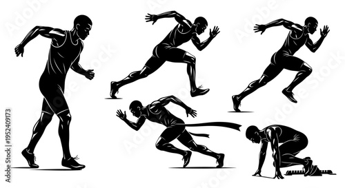 Runner Silhouettes Collection: Sprinting, Starting, and Finishing
