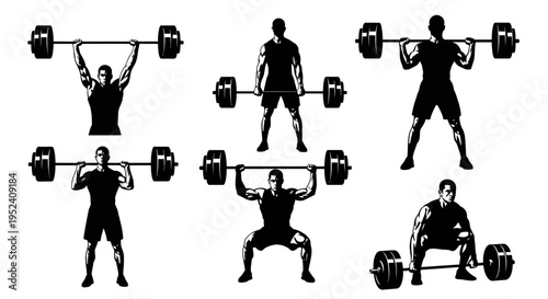 Weightlifting Silhouettes: Gym Exercises and Fitness Training Poses