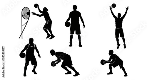 Basketball Player Silhouettes: Action Poses Set