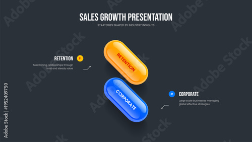 Marketing Insight Two Element Infographic Frame Design. Advertising Portfolio Slide Layout Vector Illustration. Financial Analysis 2 Option Diagram Slideshow Template.
