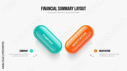 Creative Analysis 2 Element Infographic Slide Layout. Market Briefing Two Option Diagram Frame Design. Company Insight Slideshow Template Vector Illustration.