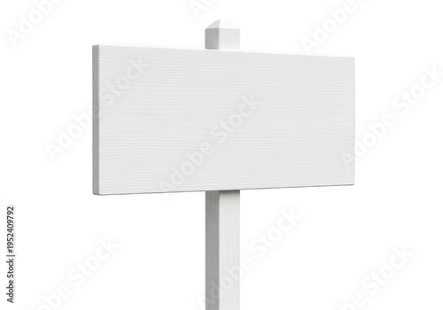 A white wooden signpost with a blank sign isolated on transparent background