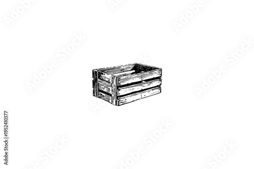 wooden crate vintage vector illustration, black and white isolated