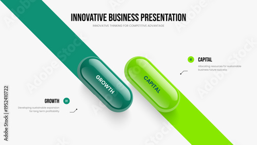 Product Analysis Frame Layout Vector Illustration. Visual Profile 2 Option Infographic Presentation Design. Marketing Innovation Two Element Diagram Slideshow Template.