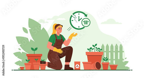 Gardener planting seedlings in pots, time lapse, growth concept