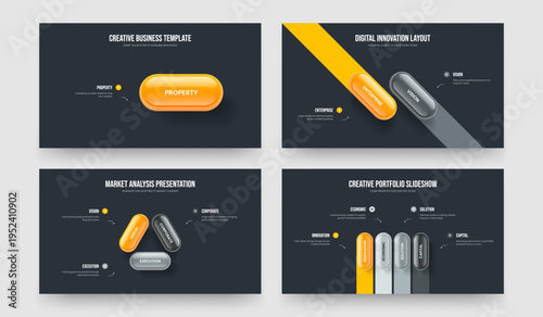 Market Solution One Two Three Four Option Diagram Slideshow Design Vector Illustration Collection. Sales Performance 1 2 3 4 Step Infographic Frame Template Bundle.
