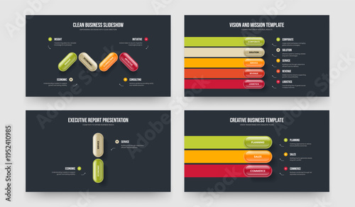 Marketing Solution Four Five Two Three Step Diagram Frame Design Vector Illustration Collection. Service Introduction 4 5 2 3 Element Infographic Slide Template Bundle.