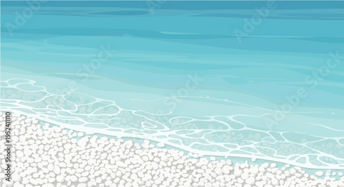 Shallow clear turquoise sea gentle waves pebble beach sunny day view