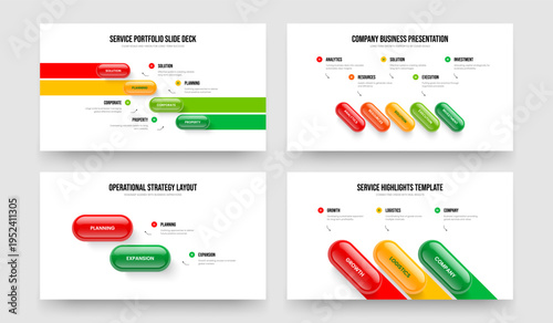 Corporate Forecast Four Five Two Three Option Diagram Frame Layout Vector Illustration Bundle. Market Launch 4 5 2 3 Element Infographic Slideshow Template Set.