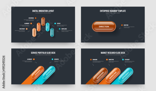 Business Profile Five One Two Three Element Diagram Slideshow Template Vector Illustration Set. Investor Strategy 5 1 2 3 Option Infographic Presentation Design Bundle.