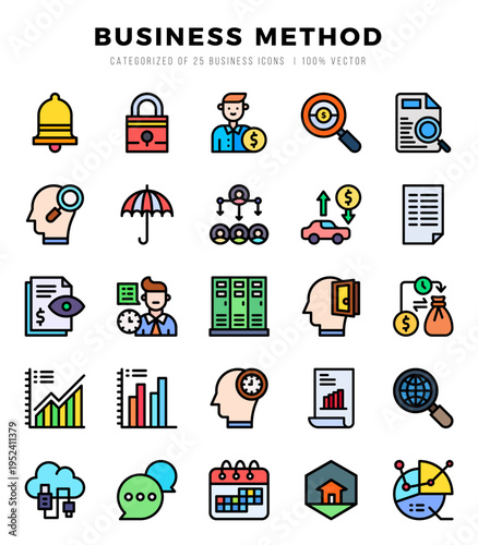 Business Method Lineal Color icons collection. Lineal Color icons pack. Vector illustration