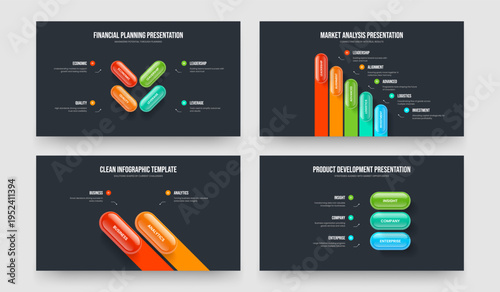 Investor Forecast Four Five Two Three Option Infographic Slide Design Vector Illustration Set. Enterprise Performance 4 5 2 3 Element Diagram Slideshow Template Bundle.