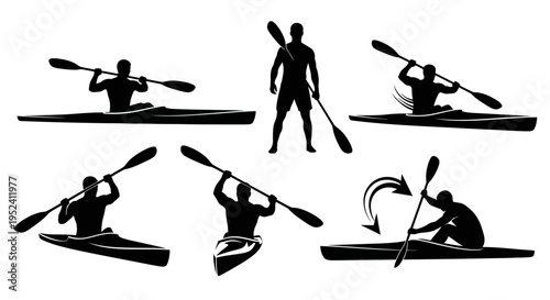 Kayaking Silhouettes: Paddling Techniques and Maneuvers Collection