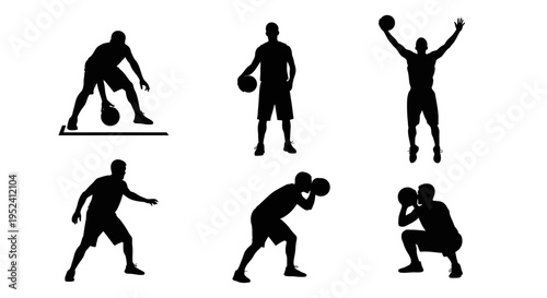 Basketball Player Silhouettes: Dribbling, Shooting, Jumping, Playing