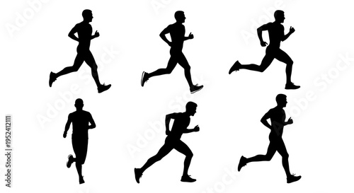 Silhouette of a Man Running in Six Different Poses, Athletic Motion Sequence
