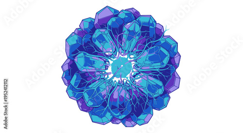 Abstract Blue Crystal Bloom with Energetic Core