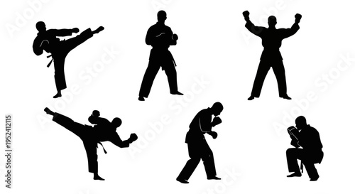 Martial Arts Silhouette Set: Karate Kicks, Punches, and Stances