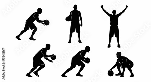 Basketball Player Silhouettes: Action Poses Collection