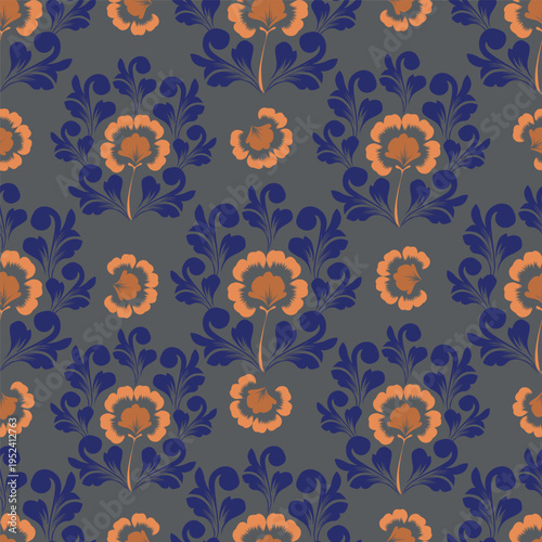 Seamless beautiful vintage flower pattern textile design	
