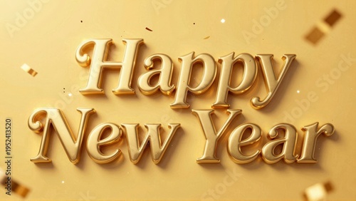 Happy New Year gold text confetti