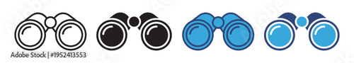 Binoculars Icon Vector Set Collection with Observation Optics, Search Vision Tool and Exploration Equipment in Outline and Solid Styles
