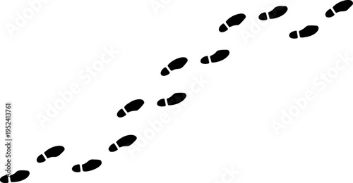 Human footprint curve, black silhouette bare foot track trail isolated on white. Walking person steps, bare human footprint path, organic body part shape. Barefoot print silhouette