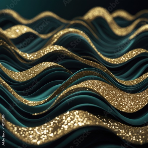Sophisticated liquid wave pattern with metallic gold glitter accents