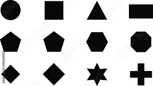 Collection of Diverse Black Geometric Shapes for Graphic Design Projects