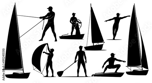 Sailboat Silhouette Collection: Diverse Sailing and Water Sports Activities