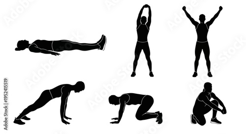 Fitness Silhouette Set: Exercise Poses for Workout and Healthy Lifestyle