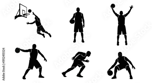 Basketball Player Silhouettes: Action Poses for Sport and Fitness Themes
