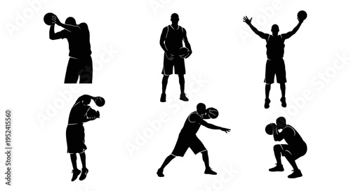 Basketball Player Silhouettes: Action Poses Collection