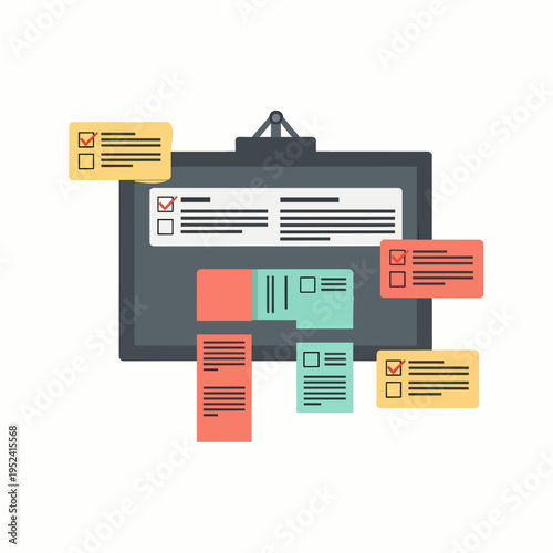 Project Management Kanban Board Flat Vector for Presentation, Website UI, and Infographic