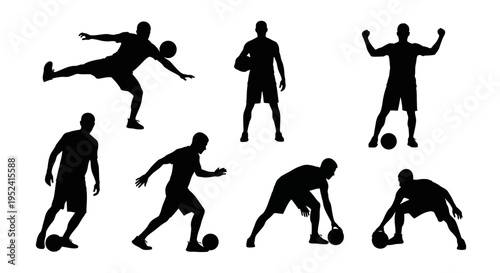 Soccer Player Silhouettes Collection: Action Poses on White Background