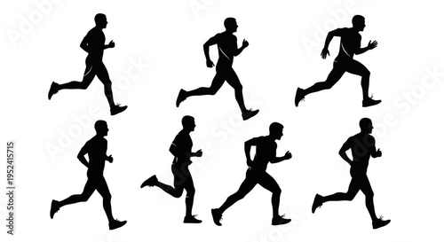 Runner Silhouettes: Dynamic Collection of Male Jogging Poses for Sports and Fitness Concepts