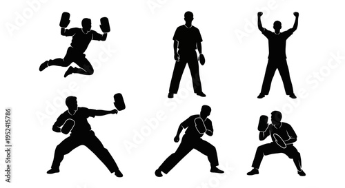 Cricket Player Silhouettes - Batting, Bowling, Fielding Poses