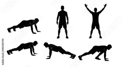 Man Doing Burpees Exercise Silhouette - Fitness Workout Sequence
