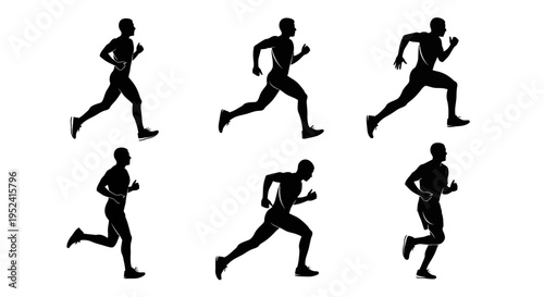 Runner Silhouettes: Dynamic Motion Sequence of Athletic Male Jogging
