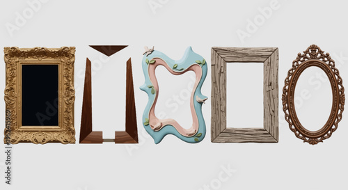 Set of empty picture frames on white background