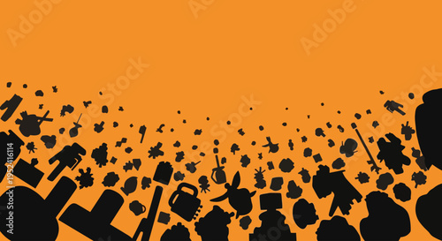 Crowd Silhouette Against Vibrant Orange Background