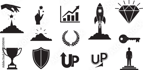 Business success icons and symbols for motivation and achievement