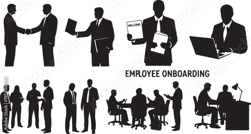 Employee Onboarding Process and Business Team Silhouettes Collaboration