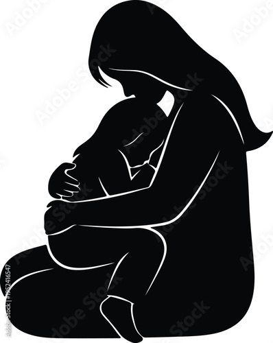 Quadro em tela Silhouette mother holding her child lovingly tender embrace vector design