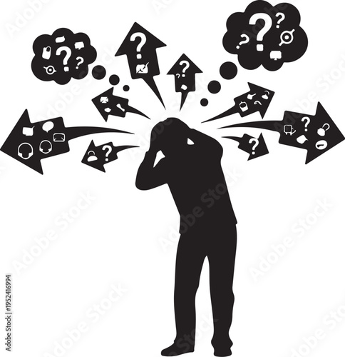 Person overwhelmed by thoughts and confusion in their mind