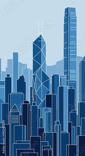 Set of blue city skyline vector illustration isolated on White Background