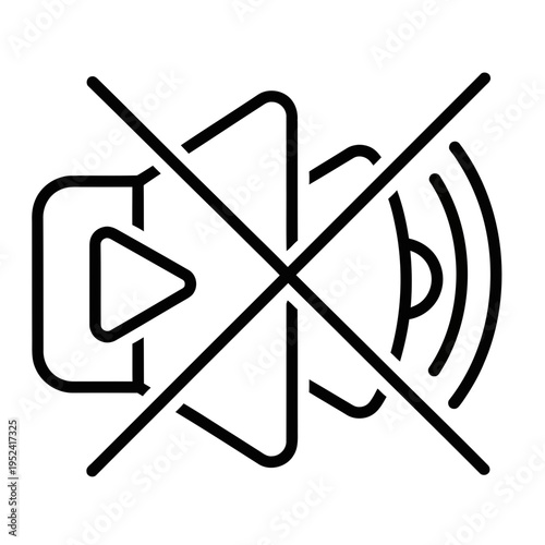 minimalist hand-drawn mute speaker icon with crossed lines isolated on white